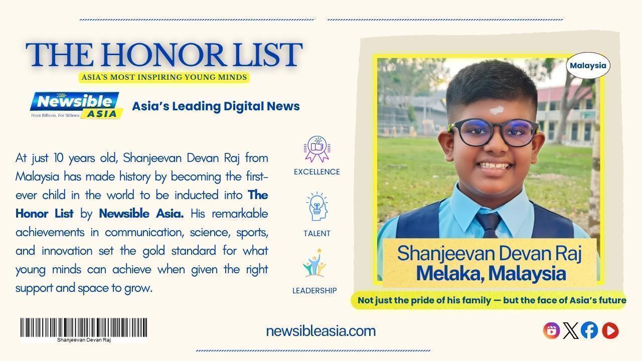 Shanjeevan Devan Raj Inducted into The Honor List – Celebrating Asia’s Most Inspiring Young Minds