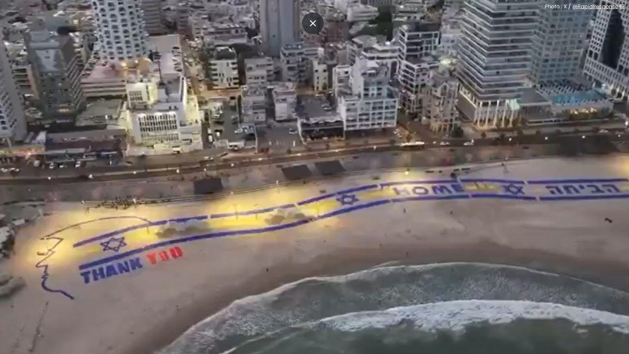 Tel Aviv Beach Erects Giant “Thank You” Sign For Trump Visit