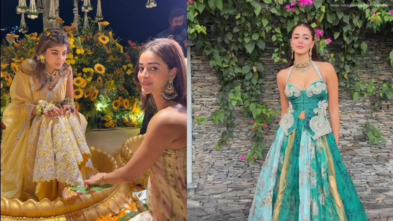 Ananya Panday Shines in Emerald Lehenga at Wedding Celebration