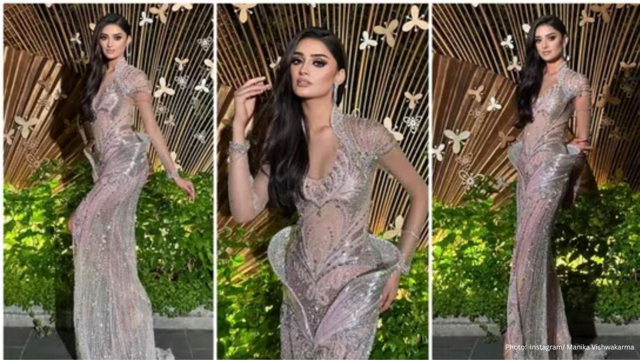 Manika Vishwakarma Dazzles in Silver Sheer Gown at Miss Universe 2025