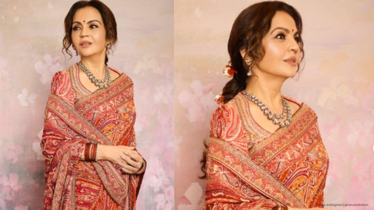 Nita Ambani Dazzles in a Jamawar Saree at Temple Inauguration