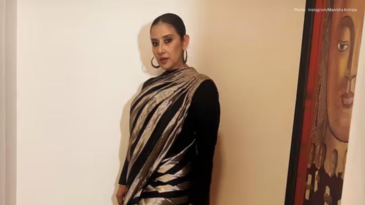 Manisha Koirala Dazzles in a Gold-Black Saree at Film Premiere