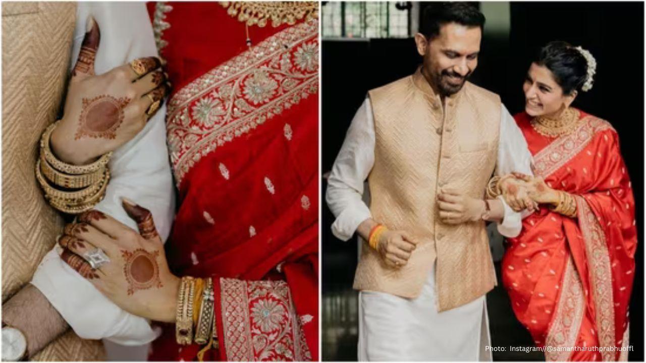 Samantha Ruth Prabhu Dazzles with Distinct Geometric Wedding Band and Beautiful Bridal Attire
