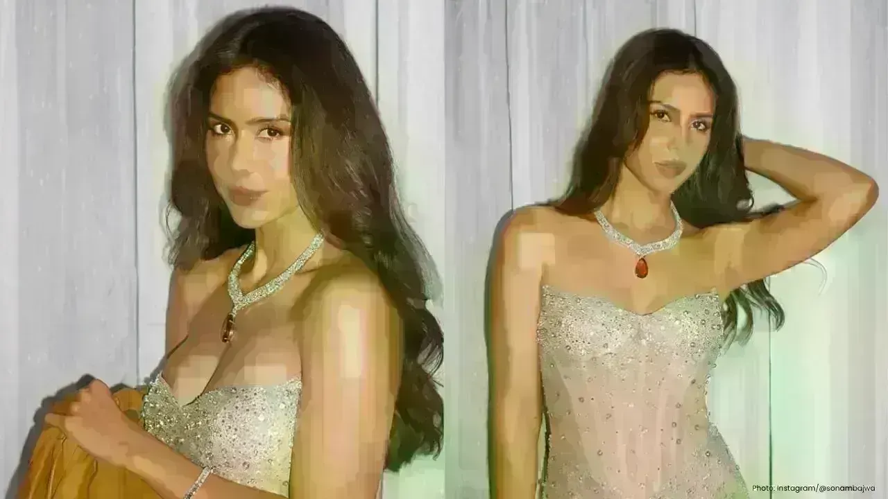 Sonam Bajwa Dazzles in Golden Gown, Turns Lift into Fashion Stage