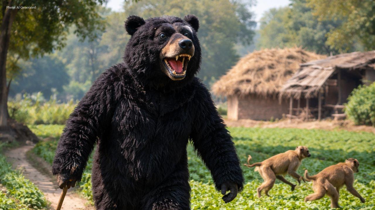 UP Farmer Uses Bear Costume To Save Crops