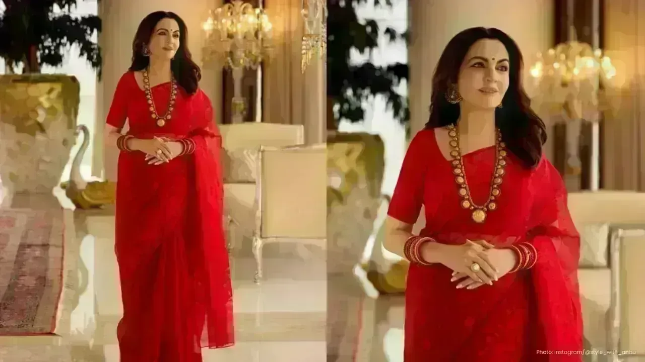 Nita Ambani Dazzles in Red Saree During Temple Pilgrimage