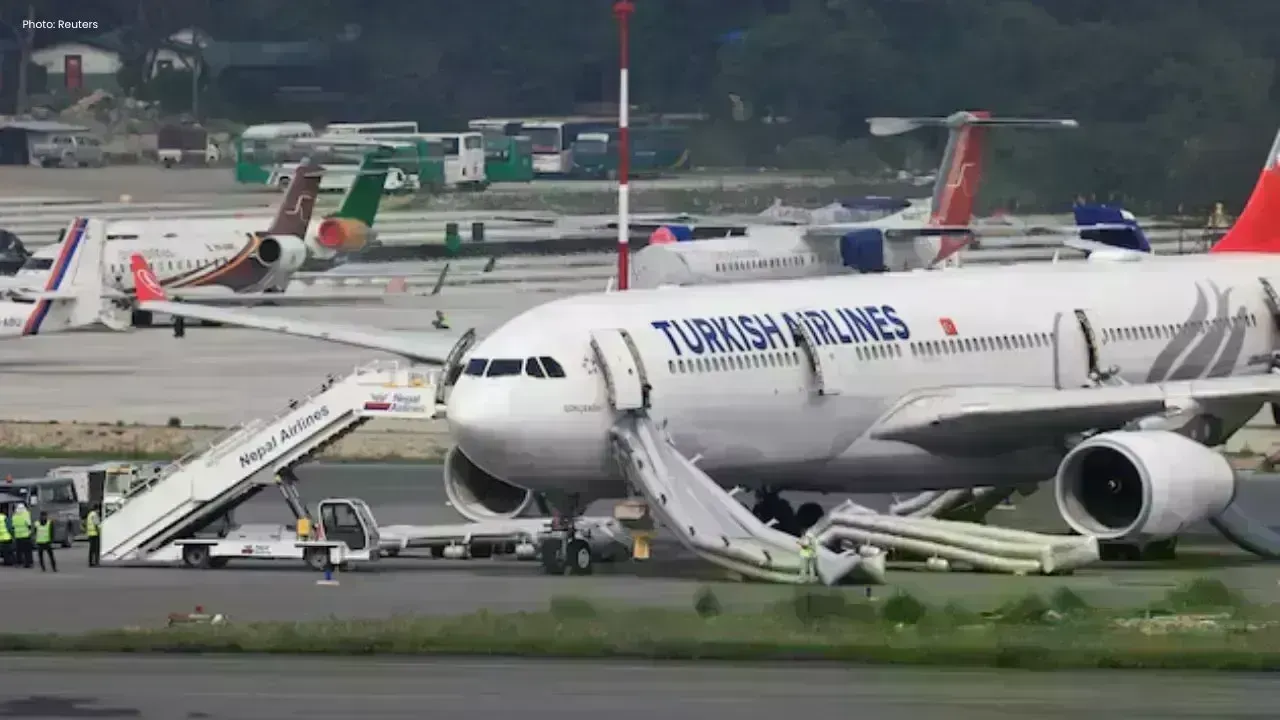 Turkish Plane Tyre Catches Fire in Kathmandu